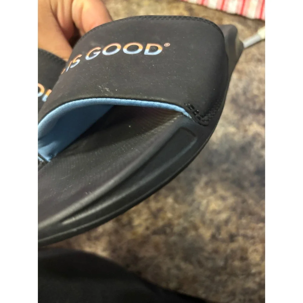 Reef Mens One Slide Sandals Black Life Is Good‎ Logo Comfort Beach Shoes Size 11
